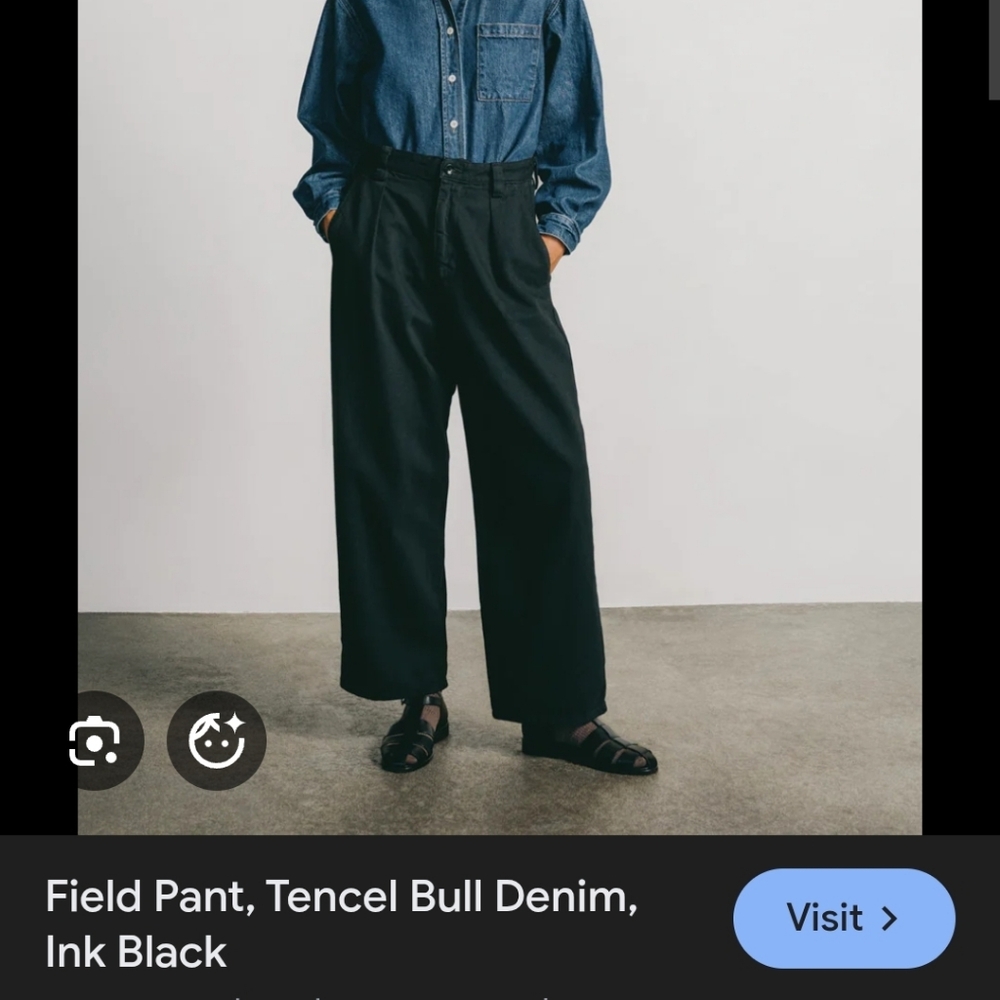OZMA black field pants. No top button.